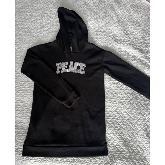 Girls Black Hooded Dress "Peace" Design Long Hoodie NWOT Kidtopia size 12-14 - Picture 5 of 15